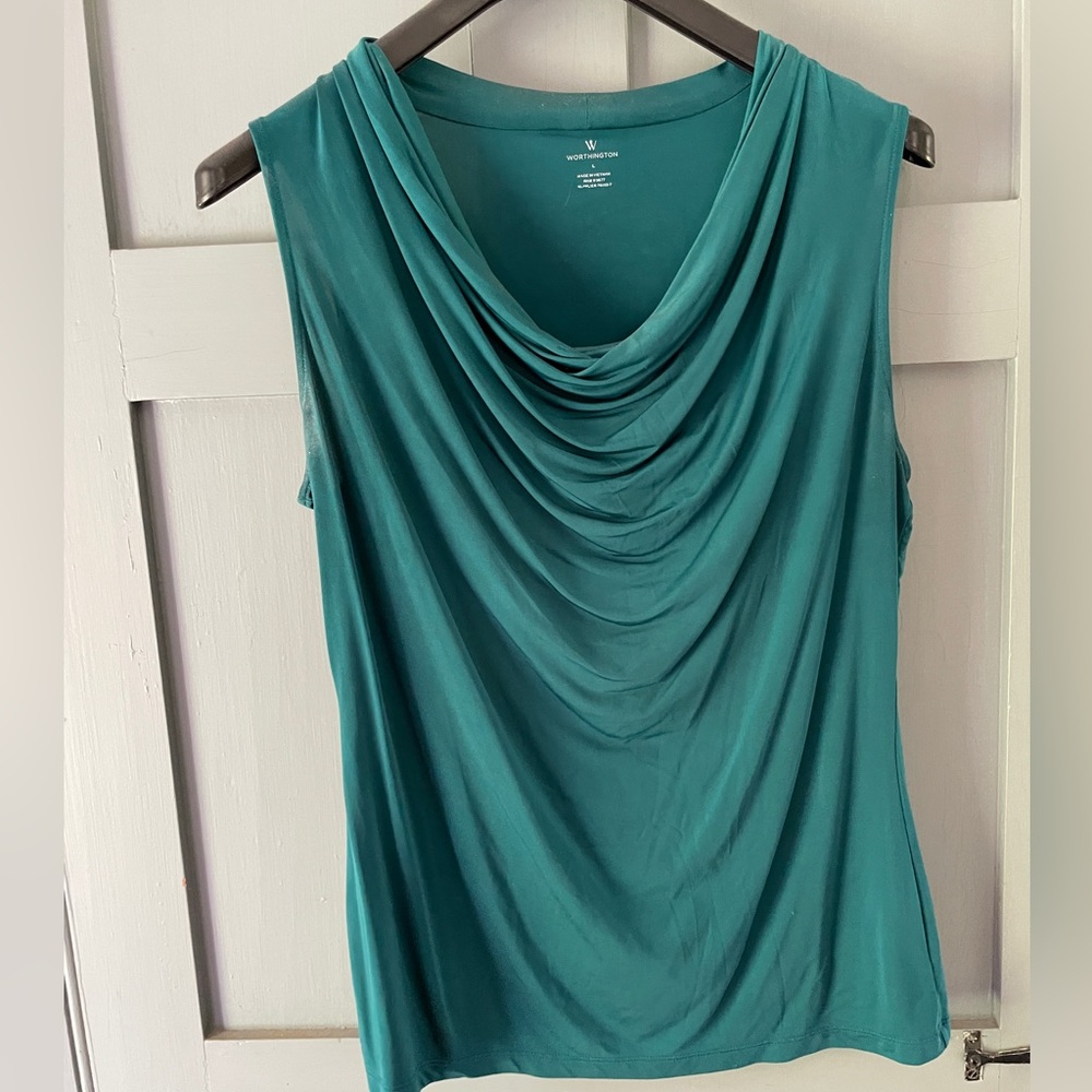 Emerald Green Worthington Sleeveless Blouse Top